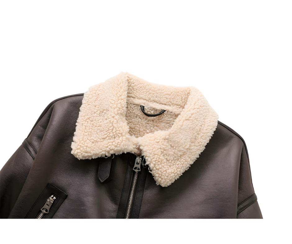 Women’s Faux Shearling Jacket, Vintage Style, Belted Hem, Warm and Cozy