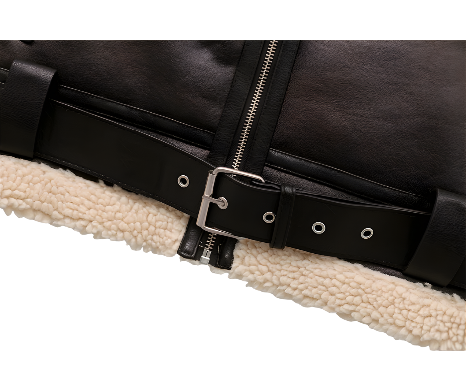 Women’s Faux Shearling Jacket, Vintage Style, Belted Hem, Warm and Cozy