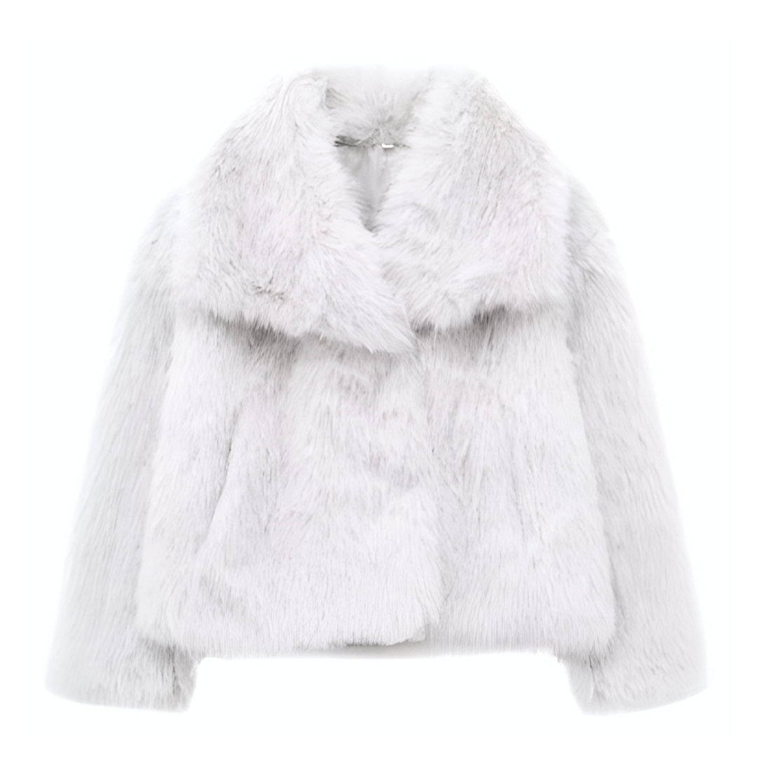 HH Women’s Cropped Faux Fur Jacket, Thick Faux Fur, Chic Lapel Collar with Front Snap Buttons
