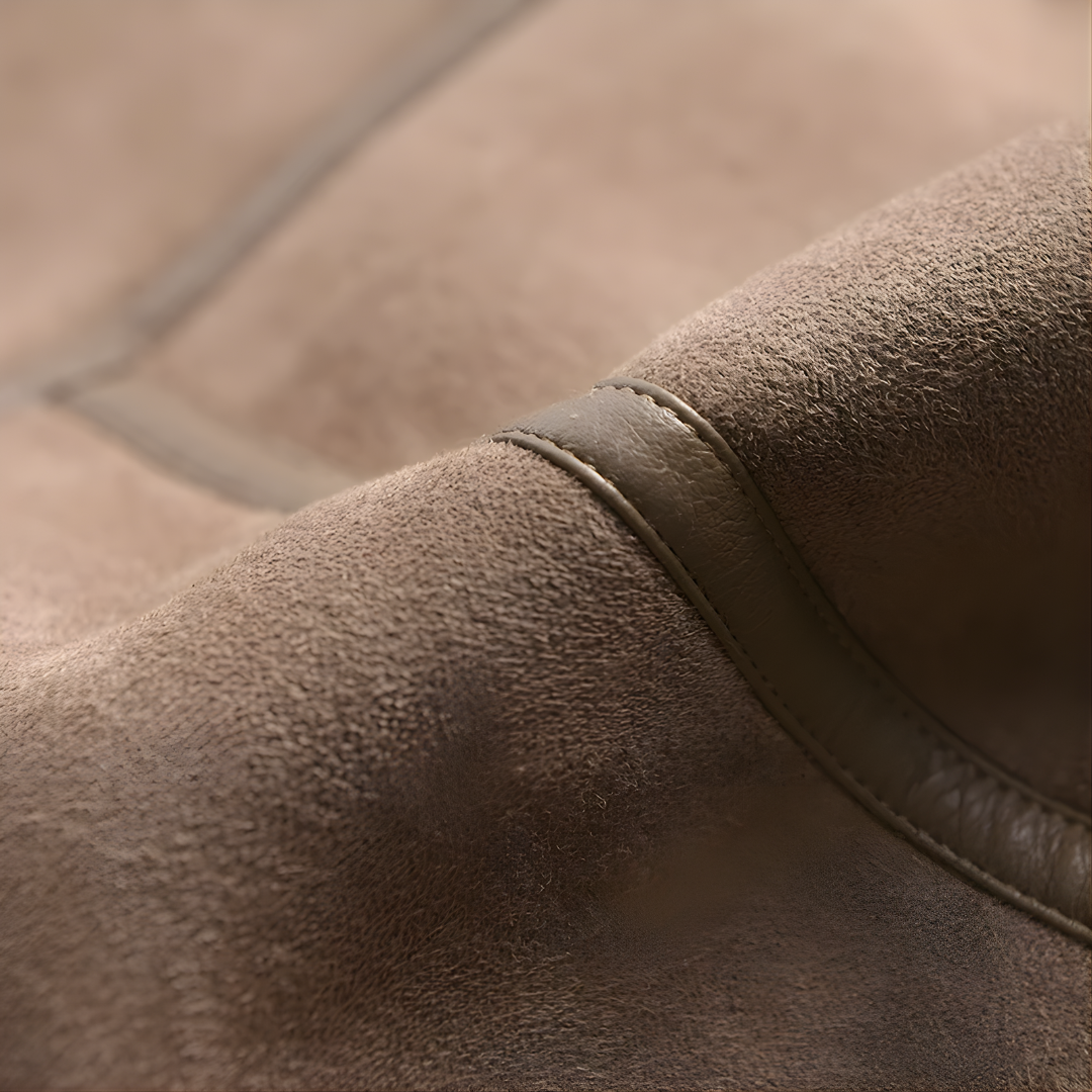 Women’s Short Motorcycle Jacket, Thick Faux Shearling, Suede Finish, Winter Collection