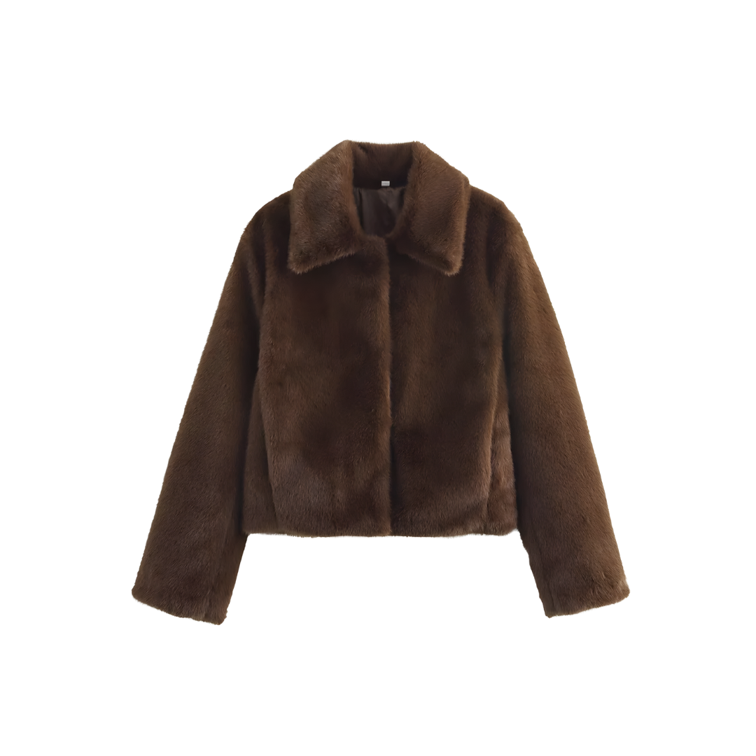 Women’s Loose-Fit Brown Lapel Jacket with Button Embellishments, Autumn/Winter Collection