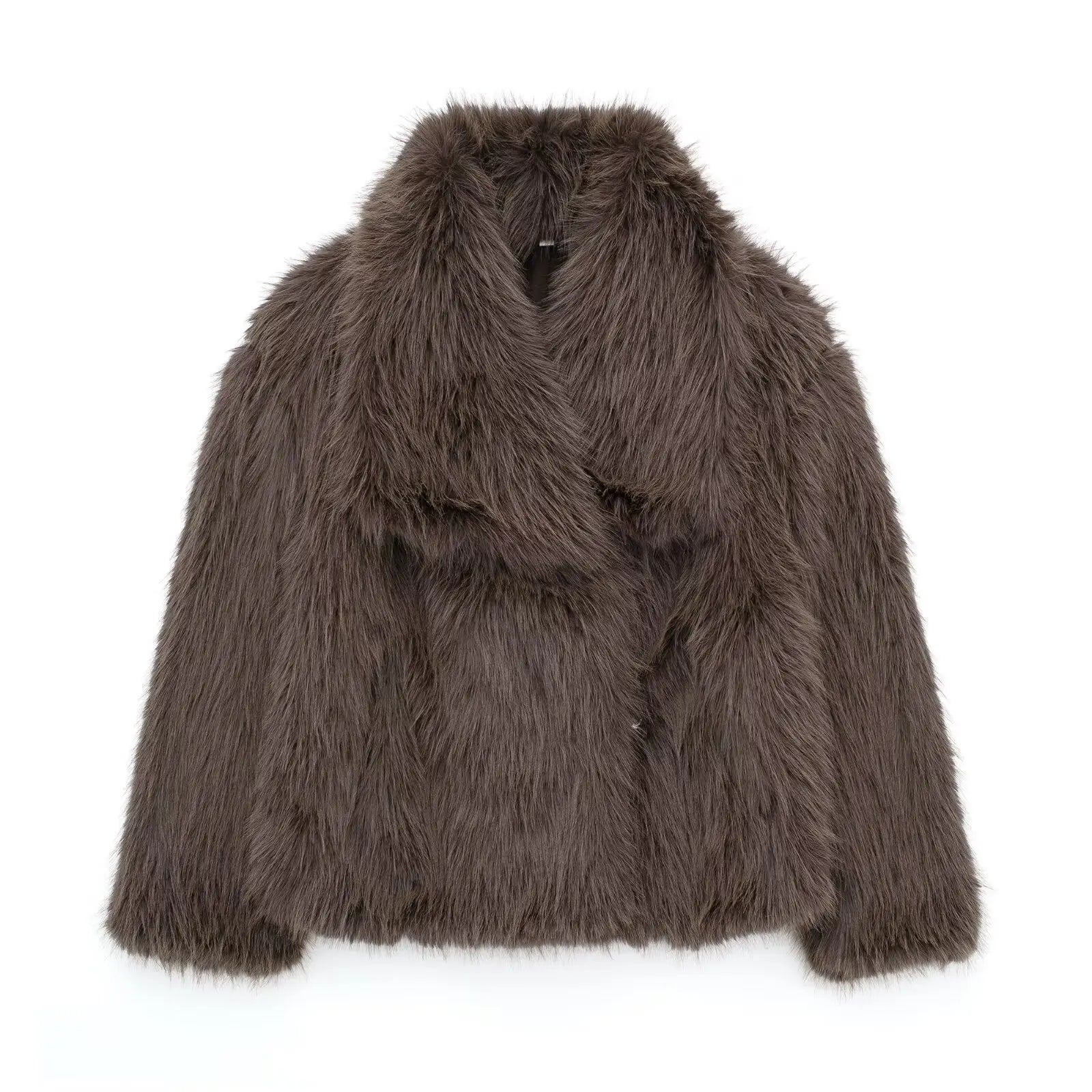 HH Women’s Cropped Faux Fur Jacket, Thick Faux Fur, Chic Lapel Collar with Front Snap Buttons