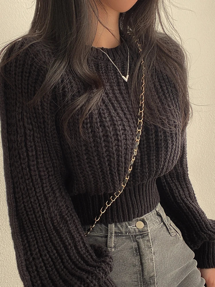 Korean-Inspired Women’s Soft Knit Jumper with Bubble Sleeves, Loose Fit, Youthful Autumn/Winter Style