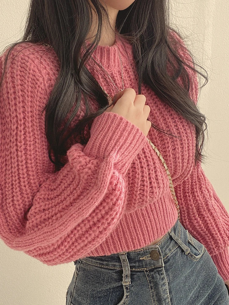 Korean-Inspired Women’s Soft Knit Jumper with Bubble Sleeves, Loose Fit, Youthful Autumn/Winter Style