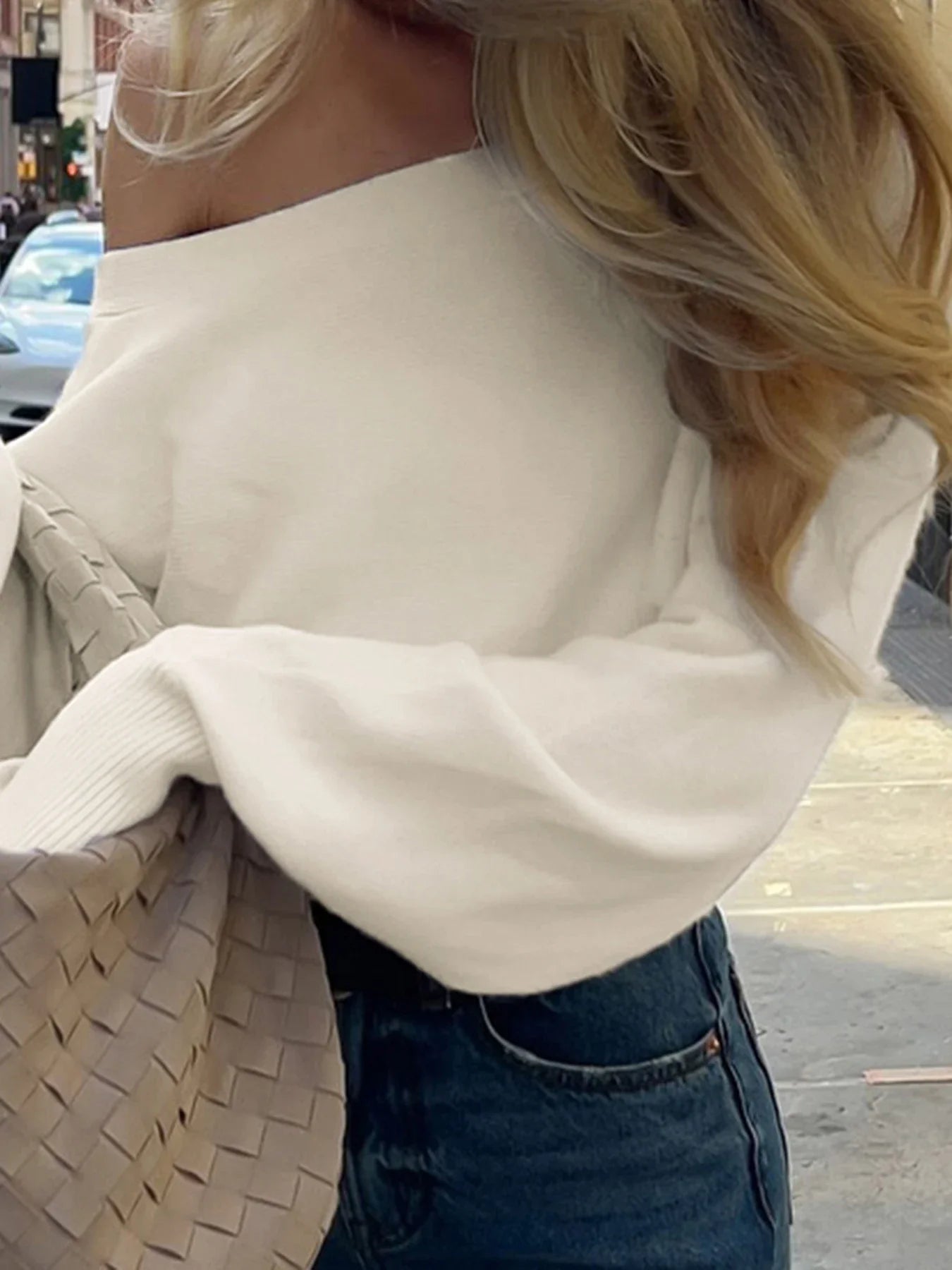 Women’s Off-Shoulder Knit Pullover, Solid Color, Loose Fit, Slash Neck, Autumn/Winter Collection