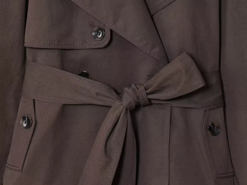 Women’s British-Inspired Double-Breasted Trench Coat, Maillard Color Palette, Autumn