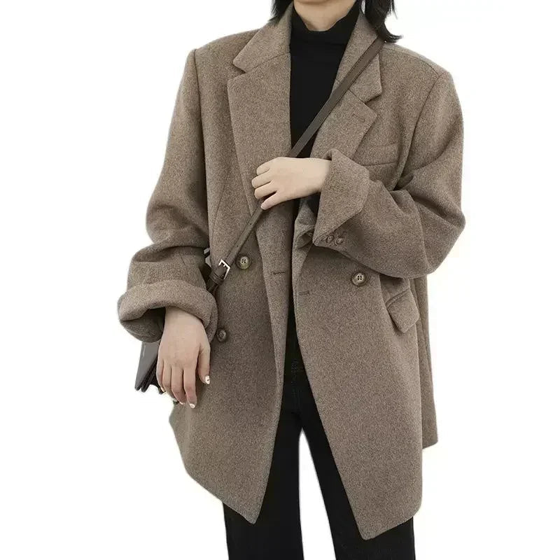 Women’s Wool Blend Mid-Long Blazer Coat, Tailored Office Style, Autumn/Winter Collection