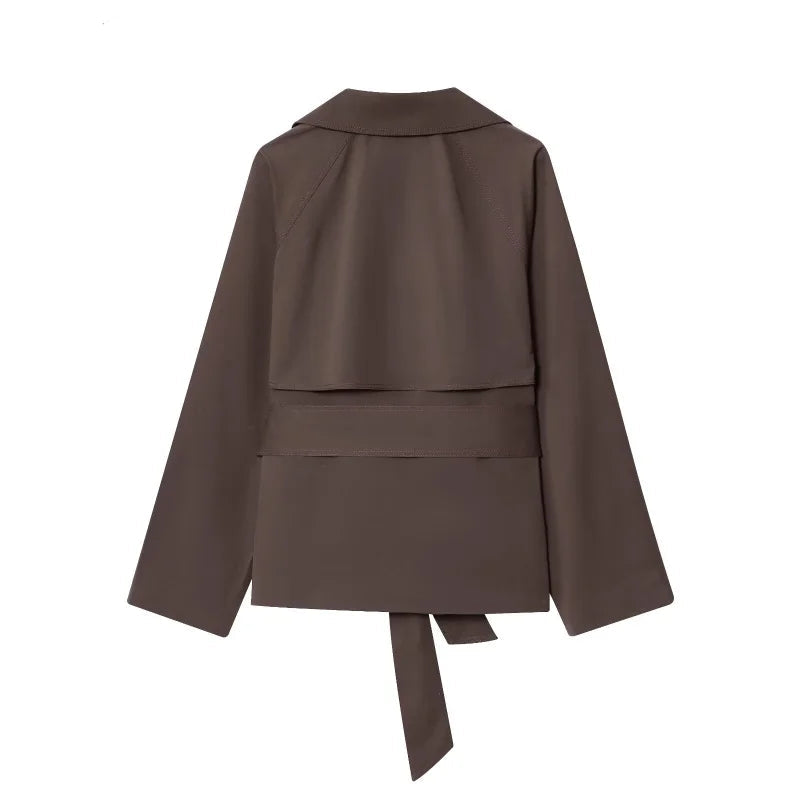 Women’s British-Inspired Double-Breasted Trench Coat, Maillard Color Palette, Autumn