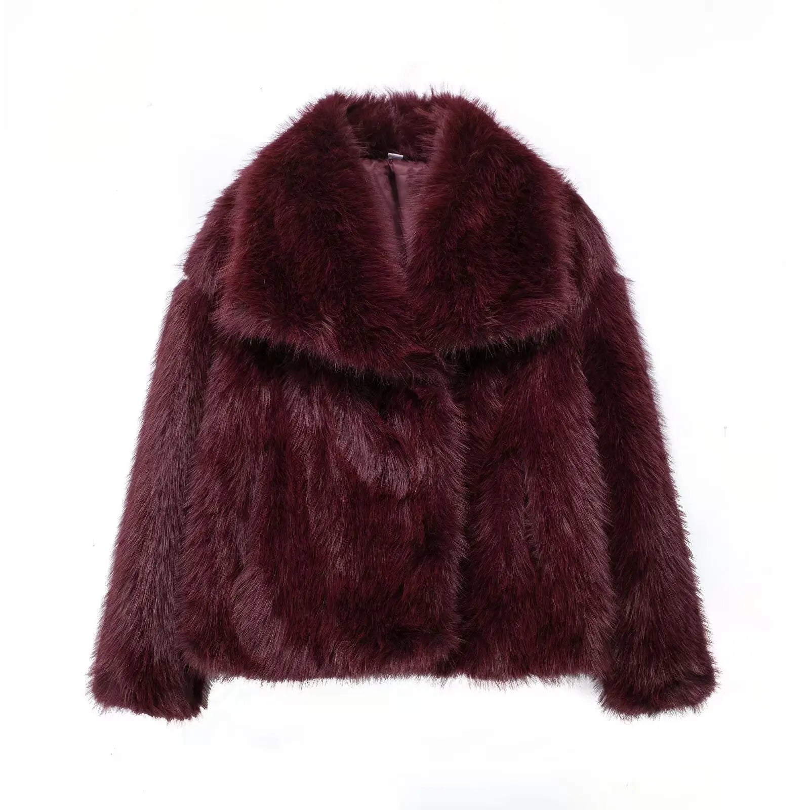 HH Women’s Cropped Faux Fur Jacket, Thick Faux Fur, Chic Lapel Collar with Front Snap Buttons