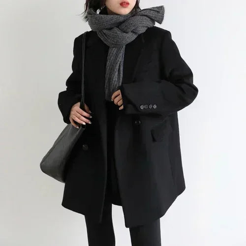 Women’s Wool Blend Mid-Long Blazer Coat, Tailored Office Style, Autumn/Winter Collection
