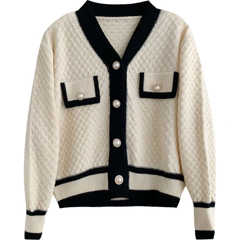 Women’s Korean-Inspired Loose Knit Cardigan with Long Sleeves