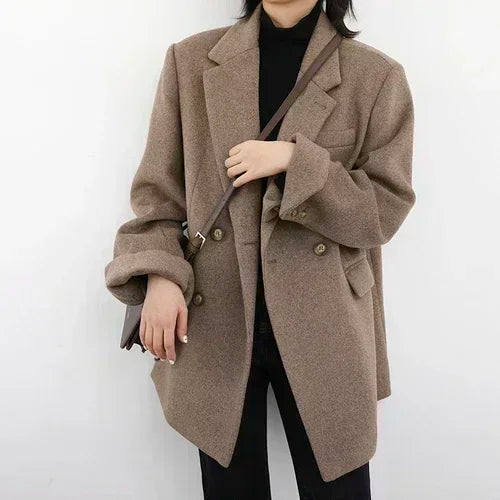 Women’s Wool Blend Mid-Long Blazer Coat, Tailored Office Style, Autumn/Winter Collection